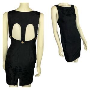 Vintage Damask floral sleevless dress with open back & gold buttons size 4